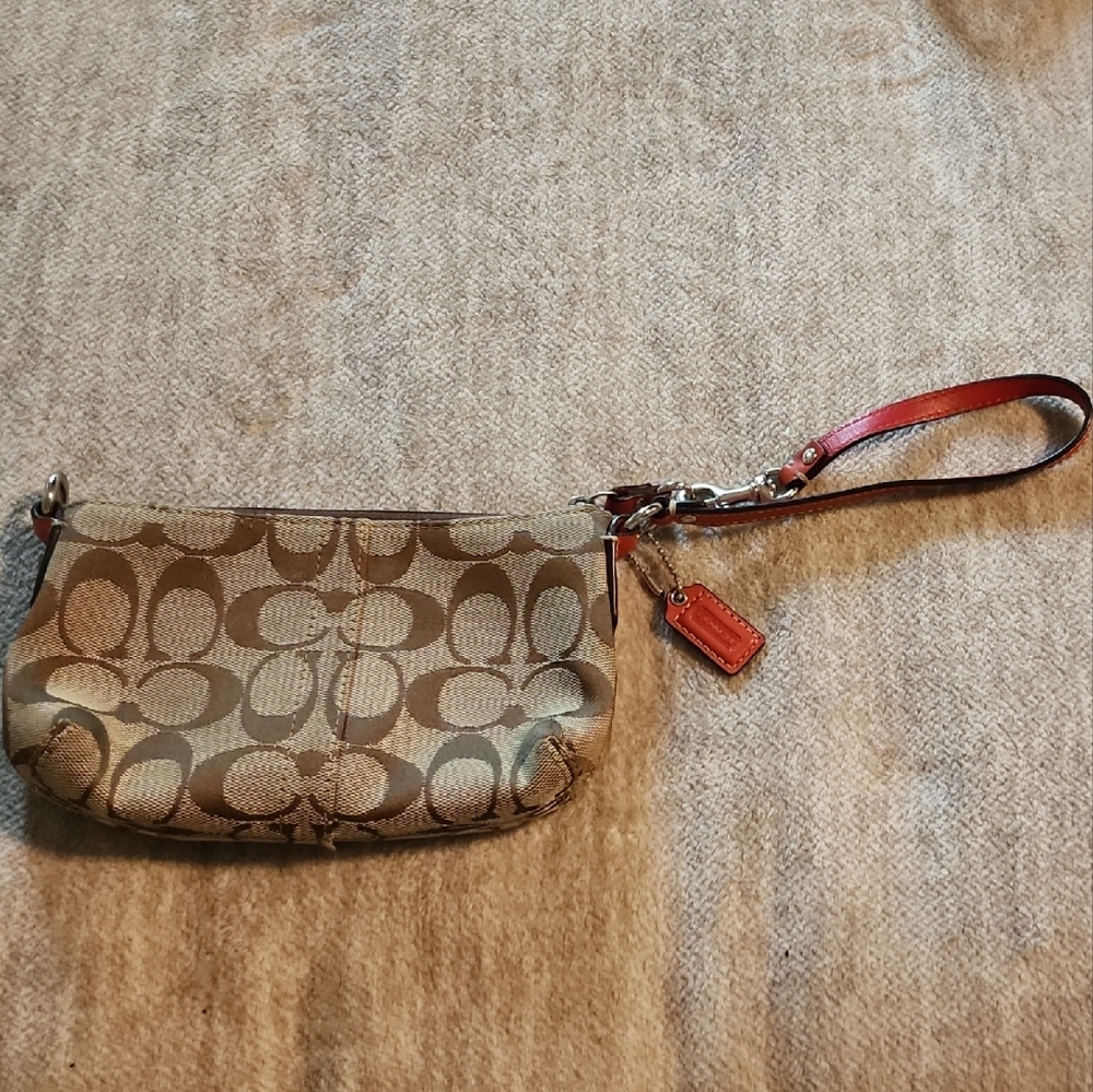 Coach Monogram Wristlet with Red Strap